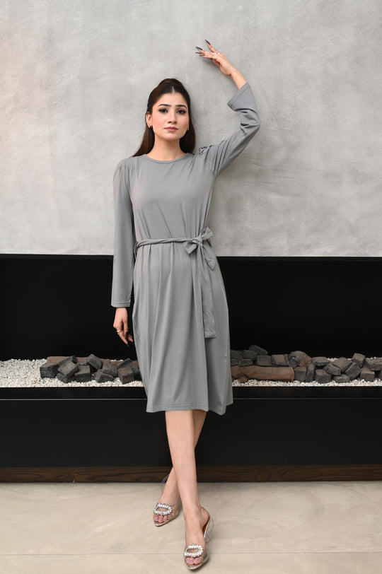 Ouranos Gri – Bamboo Belted Dress