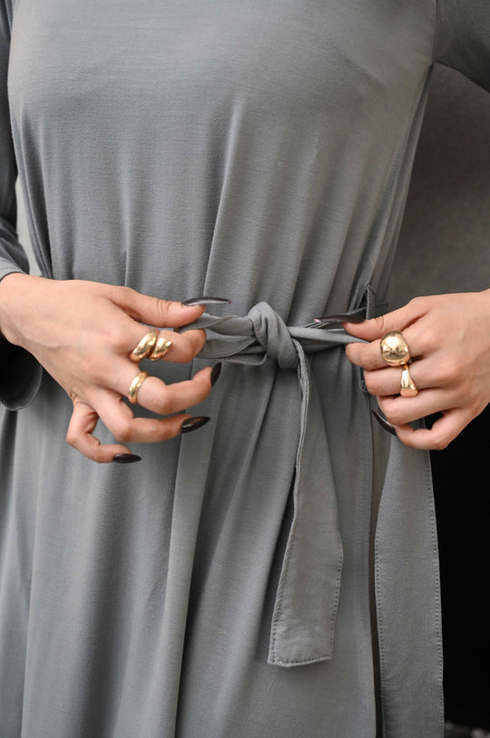 Ouranos Gri – Bamboo Belted Dress